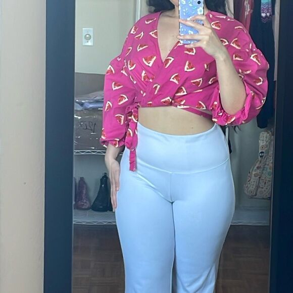 Color me Courtney Emily wrap top bubble 3/4th sleeve watermelon print blouse - Picture 1 of 8